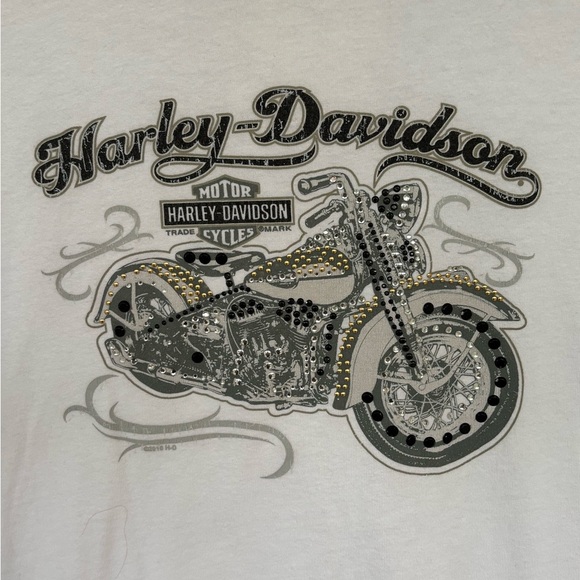 Y2K Harley Davidson Women's M Rhinestone Graphic Long Sleeve Tee Shirt Bling - Picture 2 of 8